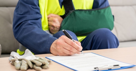 injured worker writing on a document