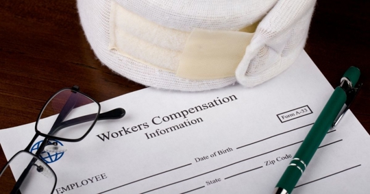 Worker Compensation Form with Neck Brace, glasses and pen
